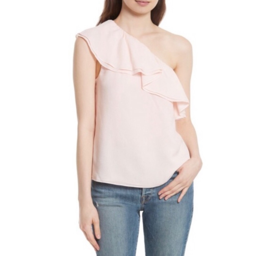 Rebecca Taylor One Shoulder Ruffled Textured Silk Blouse Blush Pink Sz 12 NWT